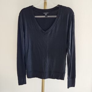 Athleta Sunrise V Neck Sweatshirt Womens Size Small Black